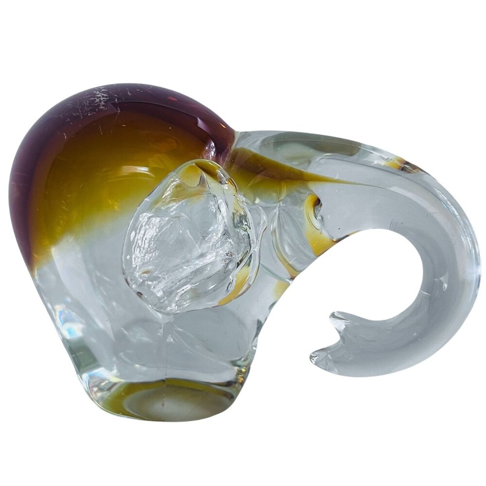 Art Glass Elephant Figurine Sommerso‎ Technique Amber Gradient Clear Details SEE